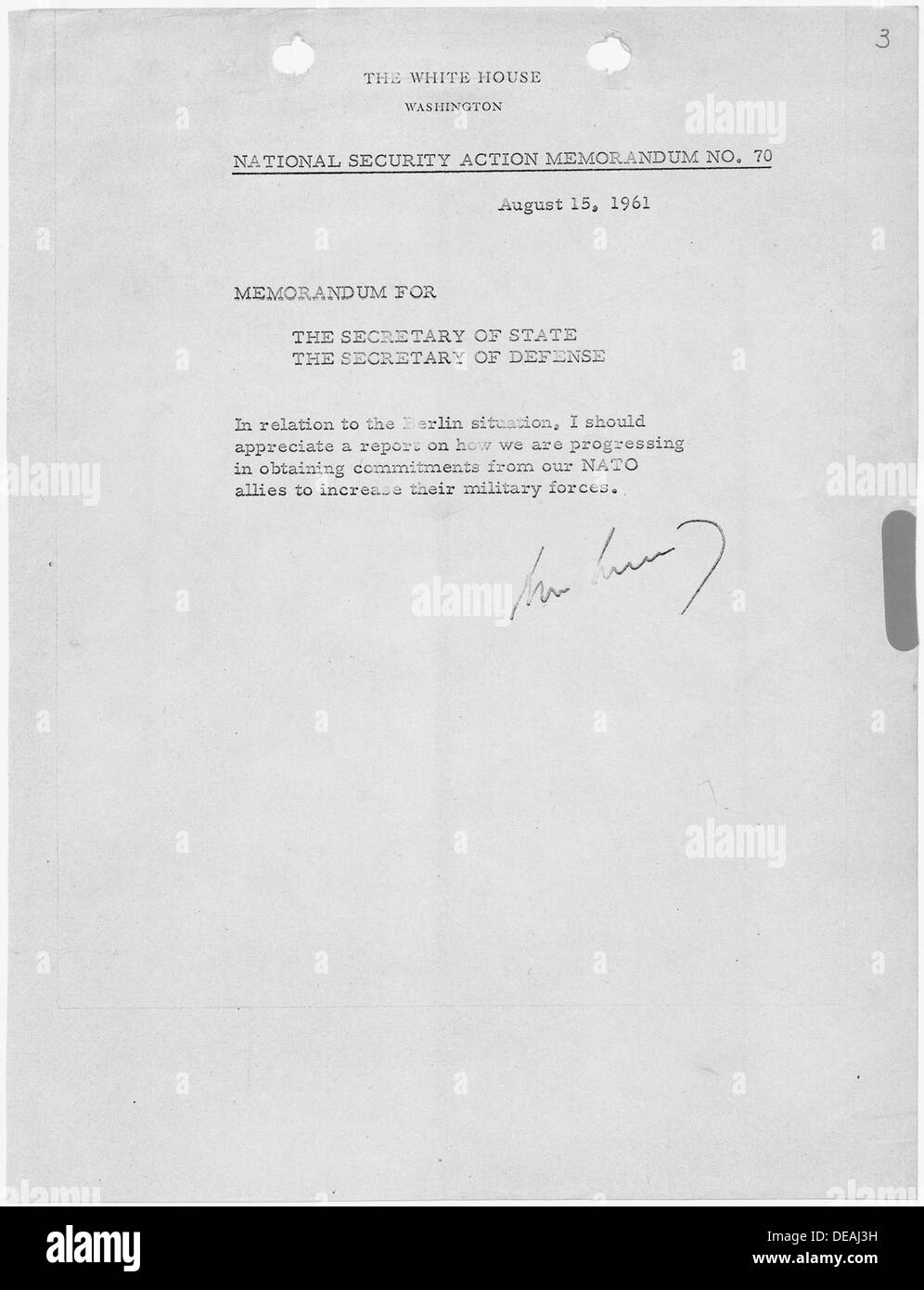 National Security Action Memorandum No. 70 Requesting Report on