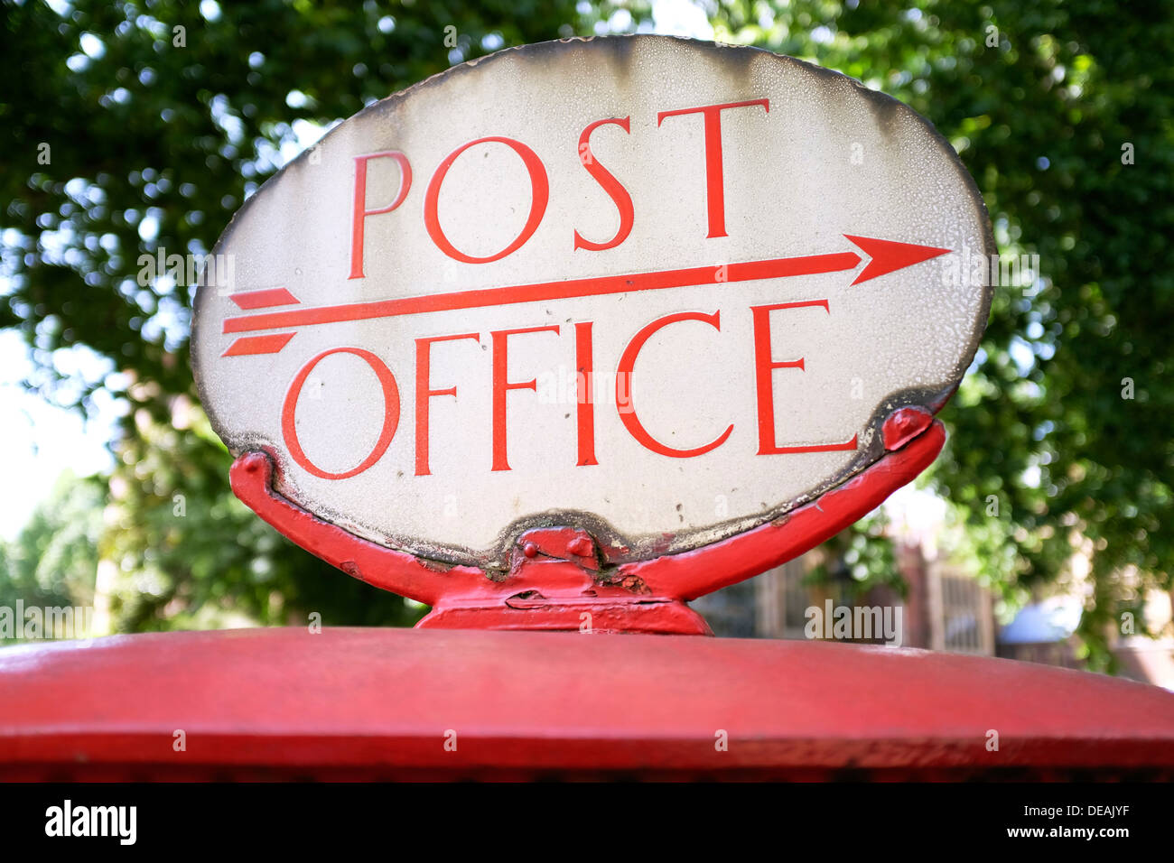 Old Post Office direction sign on top of post box. London. UK Stock Photo