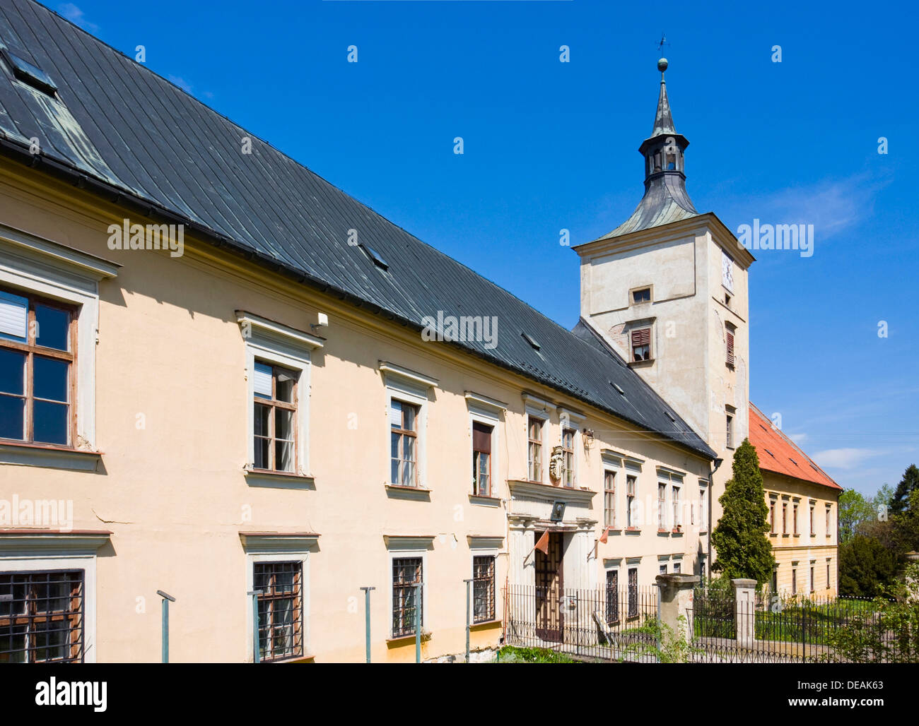 Educational institution and chateau, Strilky, Kromeriz district, Zlin region, Moravia, Czech Republic, Europe Stock Photo