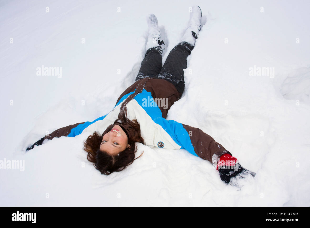 Young woman, 21 years, on snow Stock Photo