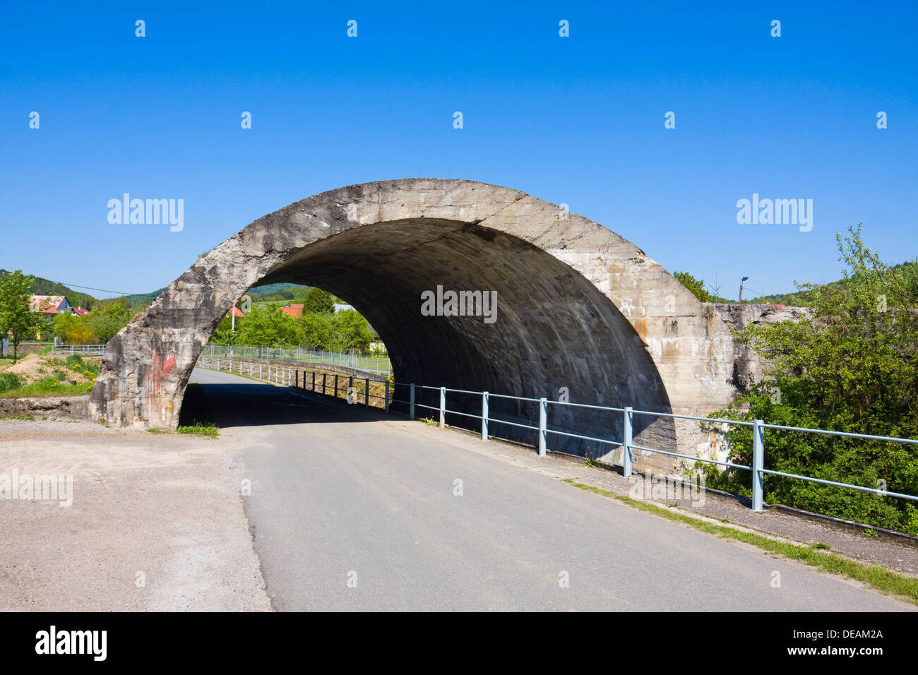 Concrete bridge of unfinished road in Ludkovice, Zlin district, Zlin region, Czech Republic, Europe Stock Photo