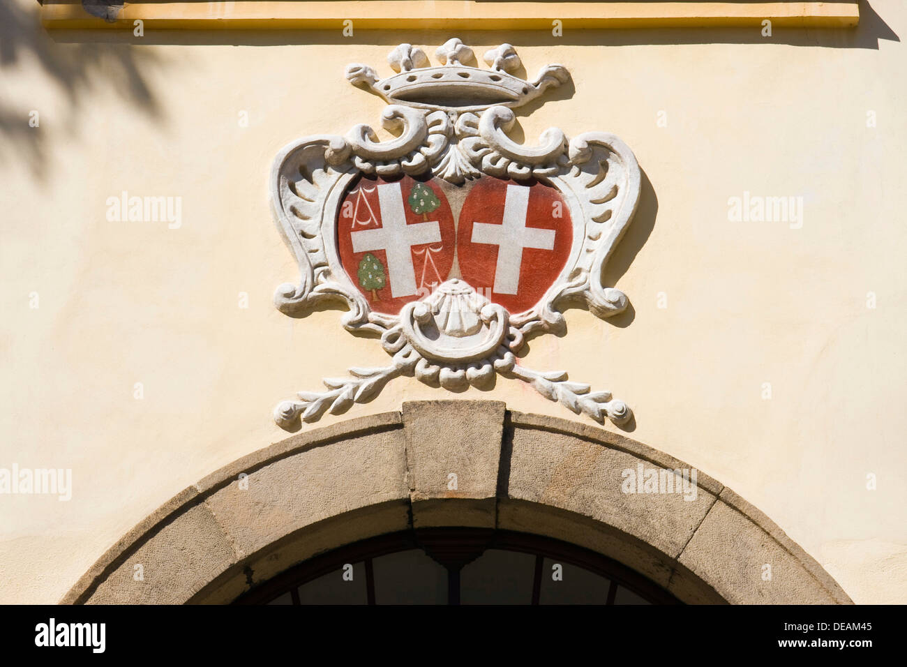 Emblems above the entrance of Byst&#345;ice Castle, baroque-classicist chateau, Bystrice pod Hostynem, Kromeriz district Stock Photo
