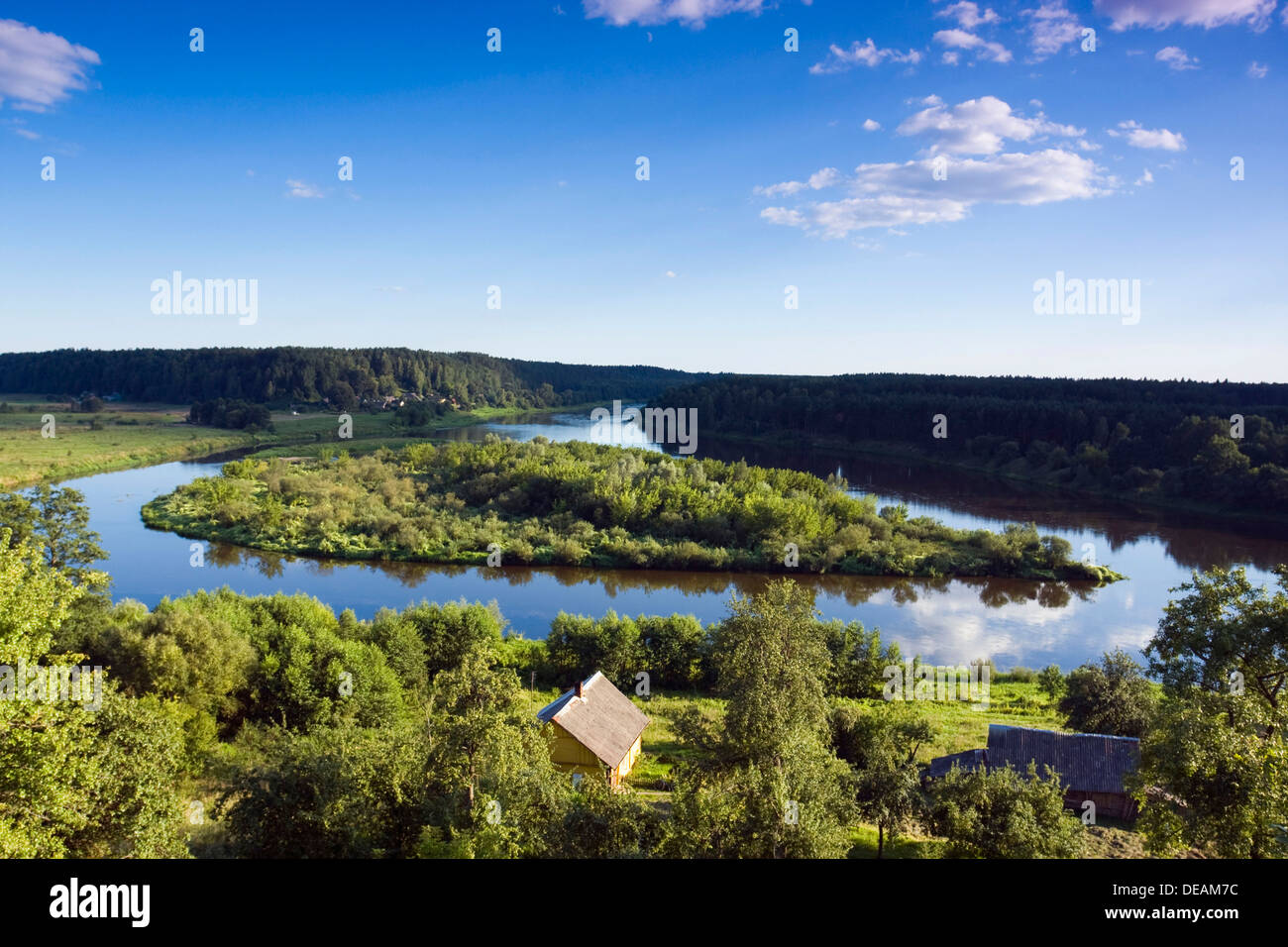 Conflux of Nemunas and Merkis Rivers near Merkine, Dzukijos National Park, Lithuania, Europe Stock Photo