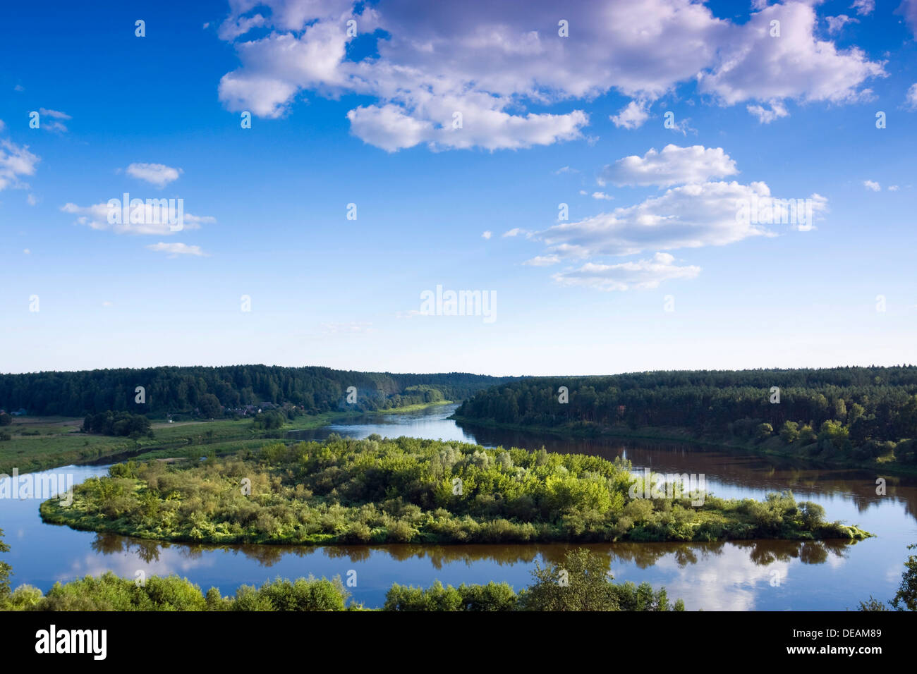 Conflux of Nemunas and Merkis Rivers, near Merkine, Dzukijos National Park, Lithuania, Europe Stock Photo