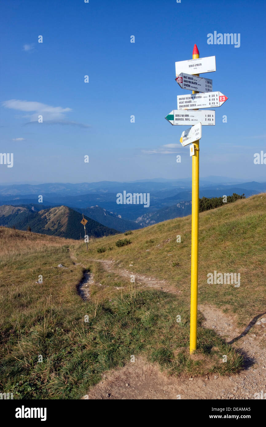 Touristic guidepost, Bublen gap, Mala Fatra National Park, Slovakia, Europe Stock Photo