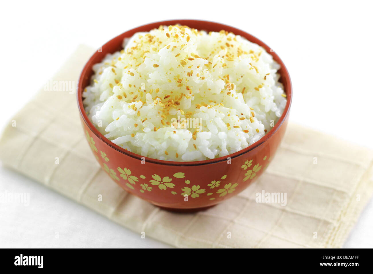 Japanese rice topped with roasted sesame seeds Stock Photo