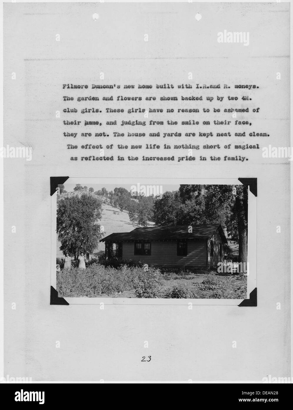 Photograph, with caption, of Filmore Duncan's new home, from Annual Report of Extension WorkersSacramento Indian 296264 Stock Photo