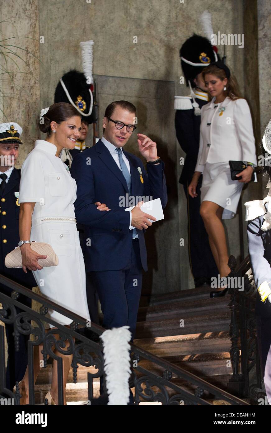 Sweden's Crown Princess Victoria and Prince Daniel attends the Te Deum thanksgiving service at the Royal Chapel in the Royal Palace, Stockholm, Sweden, 15 September 2013 to celebrate the King's 40th anniversary on the throne. Photo: RPE/ Albert Nieboer NETHERLANDS OUT Stock Photo