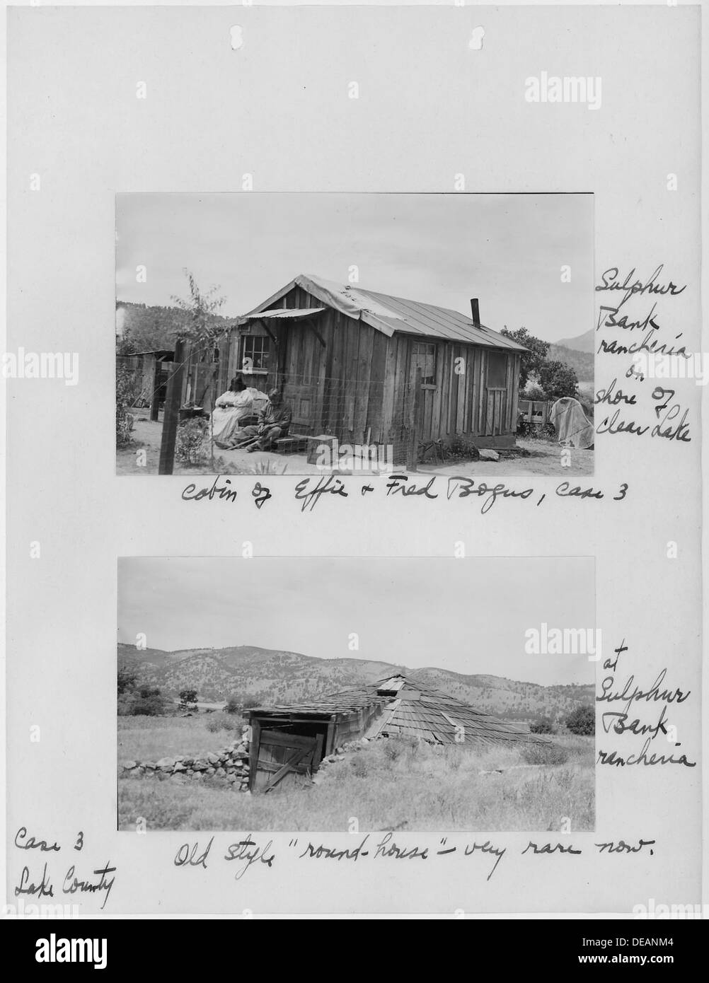 Photographs, with captions, of homes at Sulphur Bank Rancheria, Lake County, California, from Old Age Security 296277 Stock Photo
