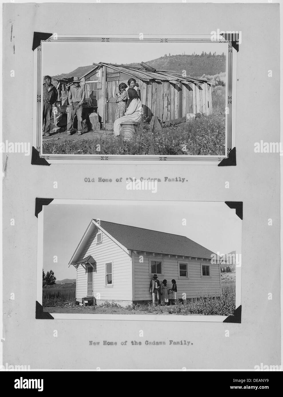 Photographs, with captions, showing old and new homes of the Gadawa Family, from The Annual Report of Extension 296325 Stock Photo