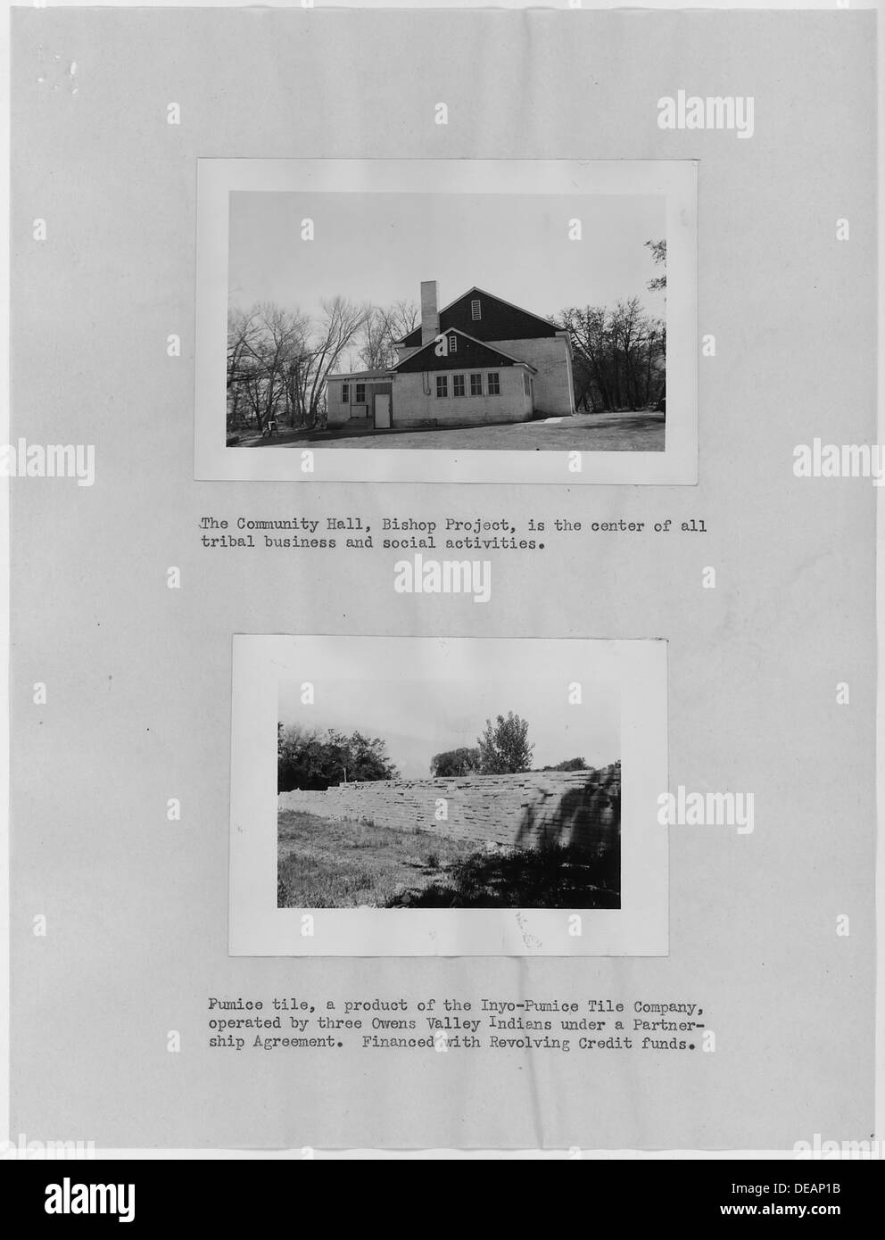 Photographs with text showing buildings and construction by Native Americans in Owens Valley, California. The 296238 Stock Photo