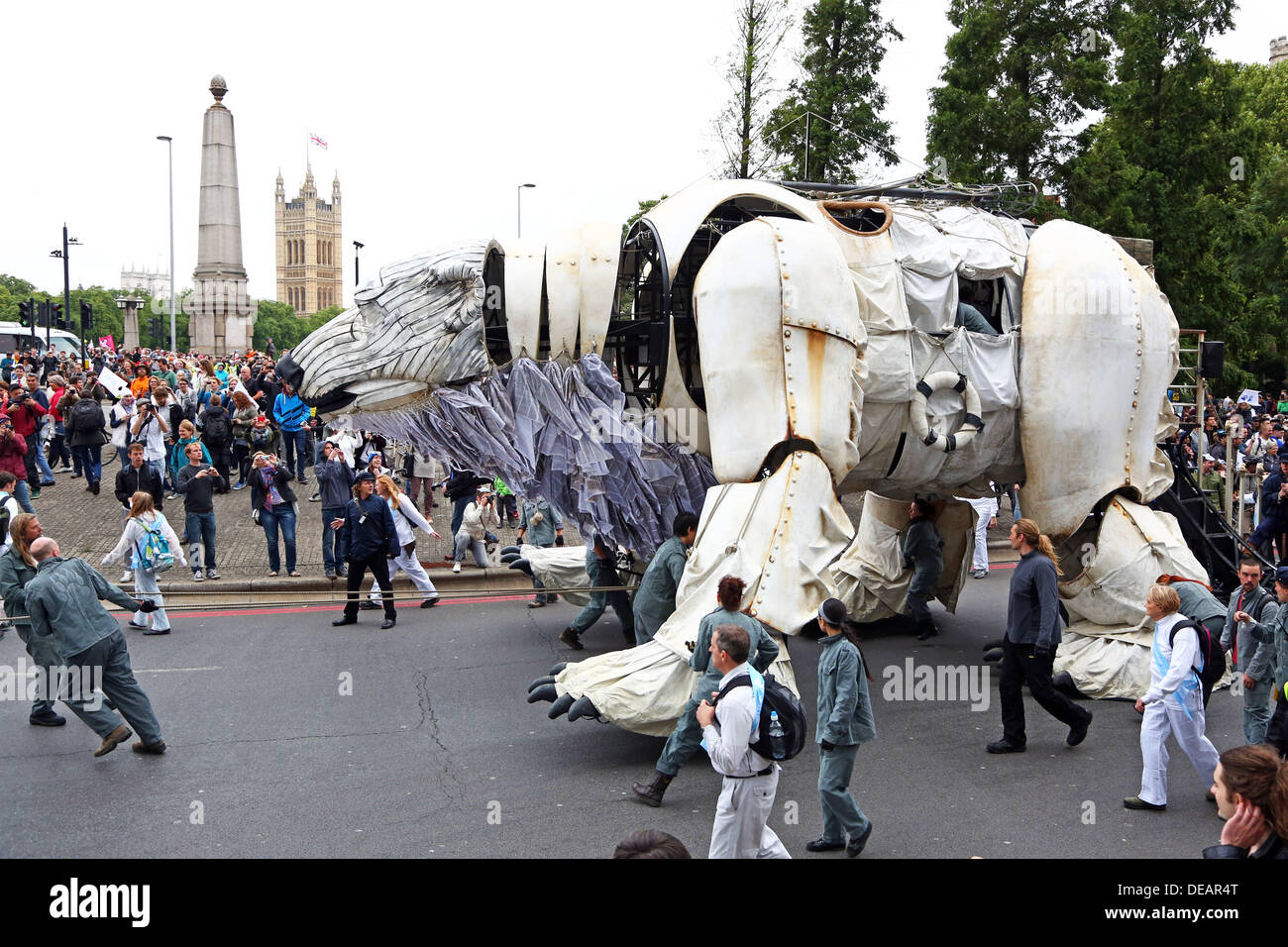 London, UK. 15th September 2013. Greenpeace Save the Arctic Demonstration with Aurora the Polar Bear passing the Houses of Parliament in London Credit:  Paul Brown/Alamy Live News Stock Photo
