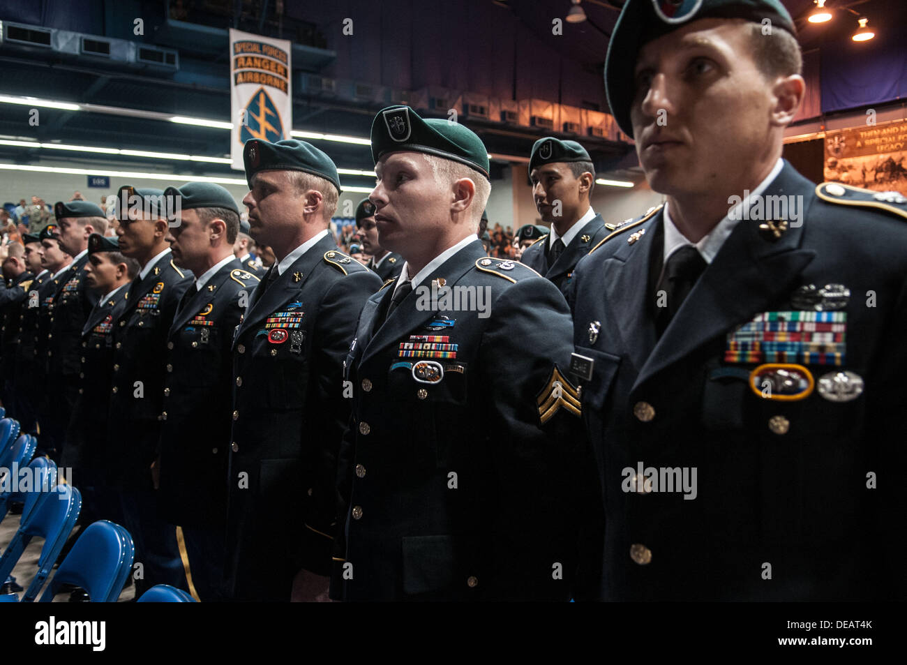 August 1, 2013 - Raleigh, North Carolina, U.S. - U.S. Army Green Beret  soldiers wear their green berets for the first time at the Cumberland  County Coliseum in Fayetteville, N.C. during the