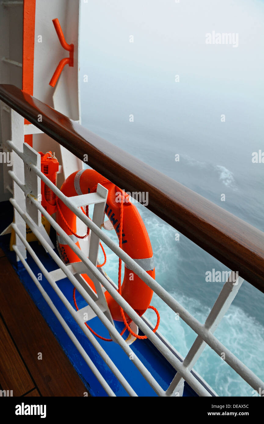 Life buoy on board a cruise ship Stock Photo