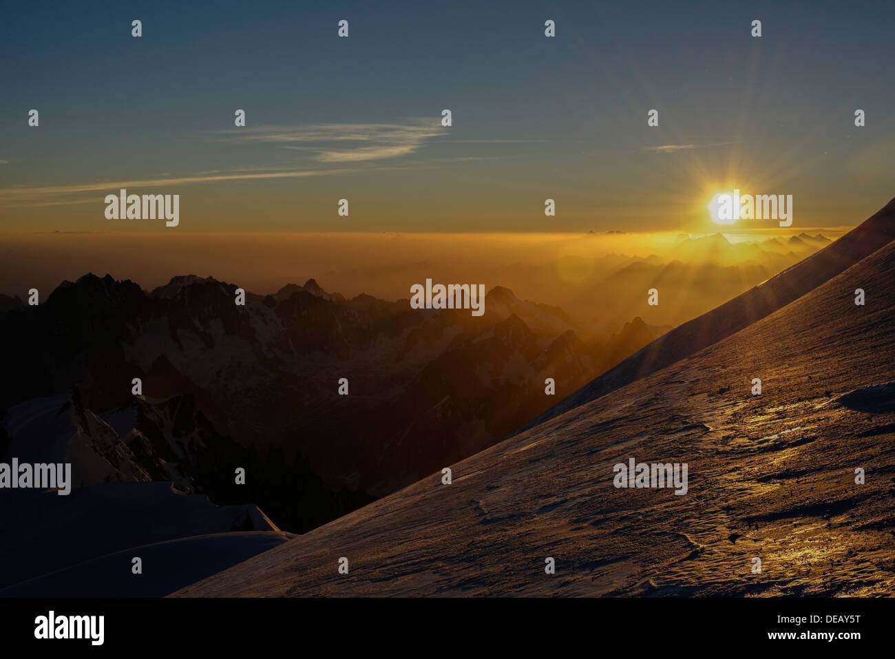 A colourful sunrise over the Mont Blanc massif Stock Photo