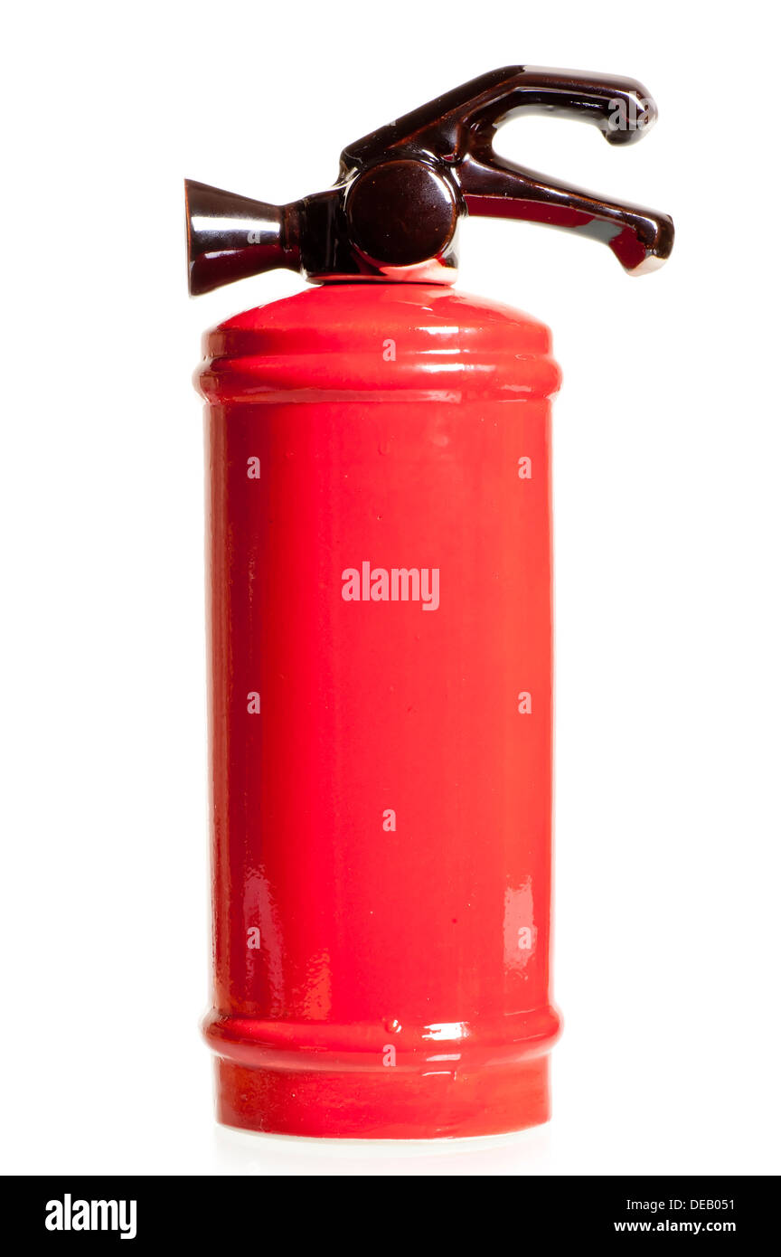 red ceramic decanter in the form of a fire extinguisher on a white background Stock Photo