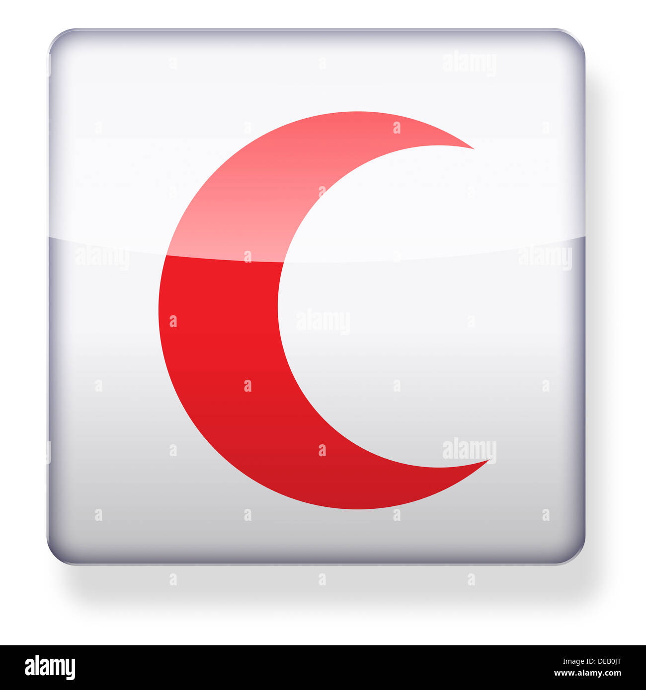 Red Crescent logo as an app icon. Clipping path included. Stock Photo