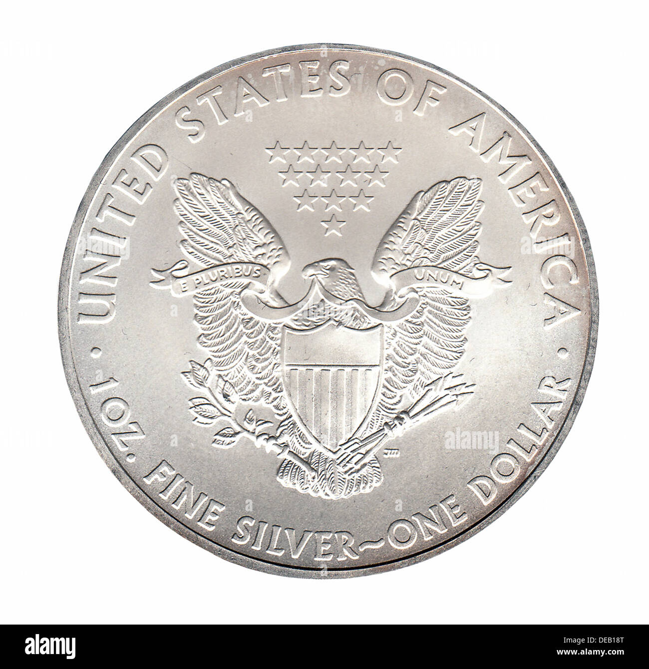 One silver dollar isolated on white Stock Photo