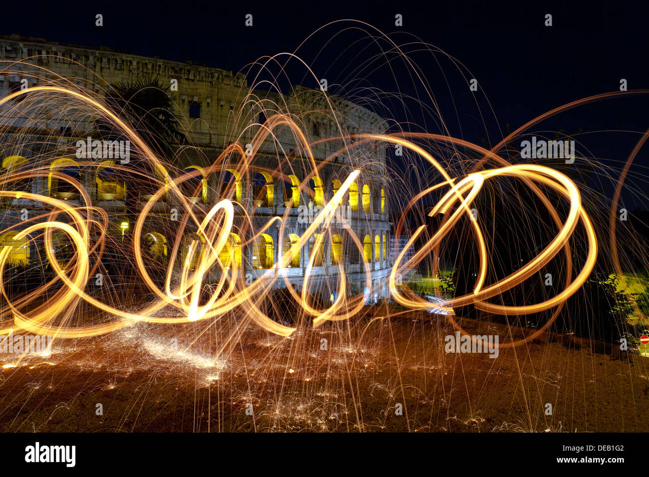 Colosseum illuminated by paintings of light Stock Photo