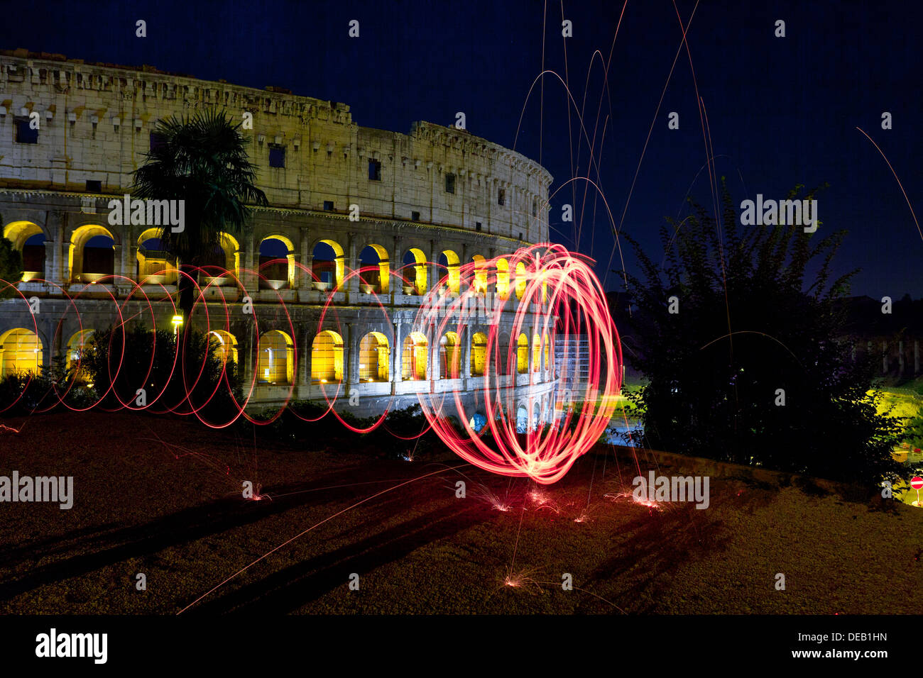 Colosseum illuminated by paintings of light Stock Photo