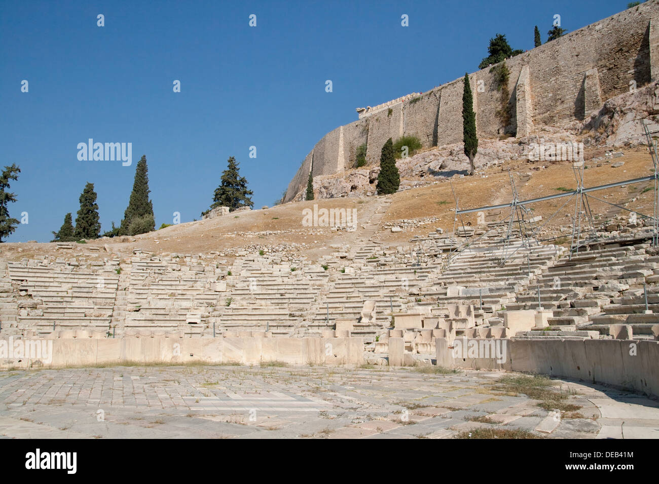 Theatre of Dionysus Eleuthereus in the Acropolis of Athens, Greece. Stock Photo
