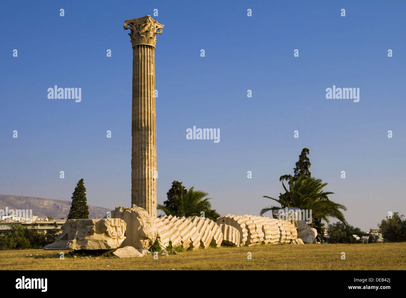 Collapsed column on Temple of Zeus Stock Photo