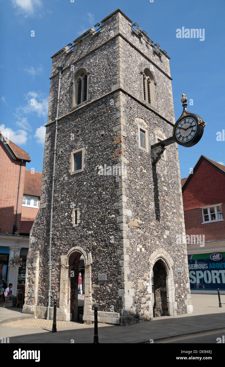 St George's Tower, all that remains of the medieval church of St George the Martyr in Canterbury, Kent, UK. Stock Photo