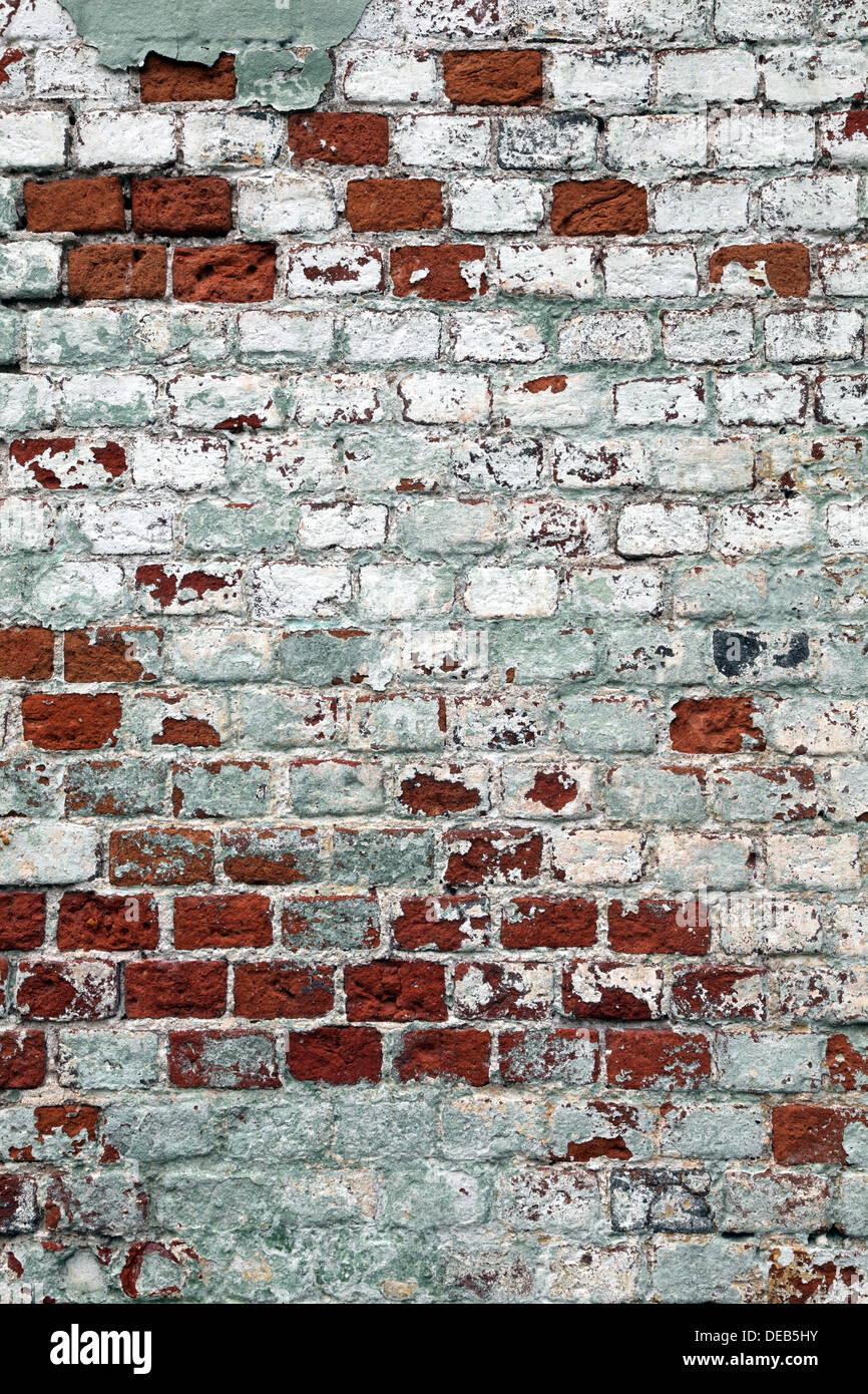An old brick wall white painted Stock Photo