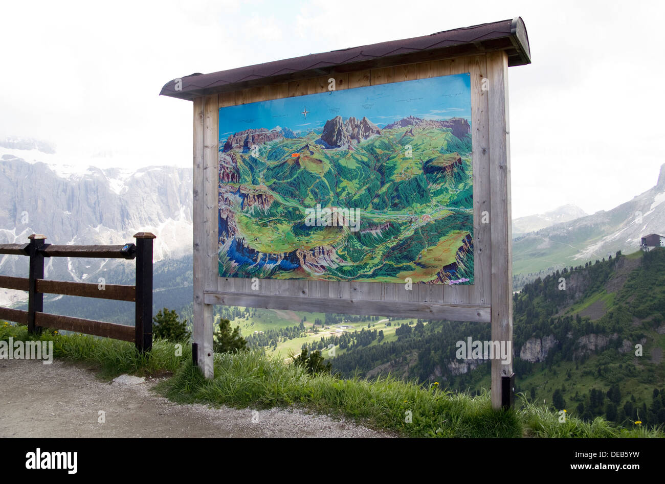 Hiking trail signs post in the Dolomites Alps Italy Stock Photo - Alamy