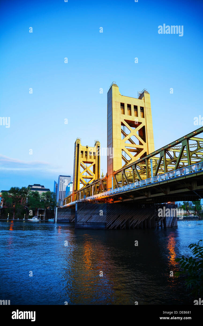 Golden Gates drawbridge in Sacramento at sunset Stock Photo
