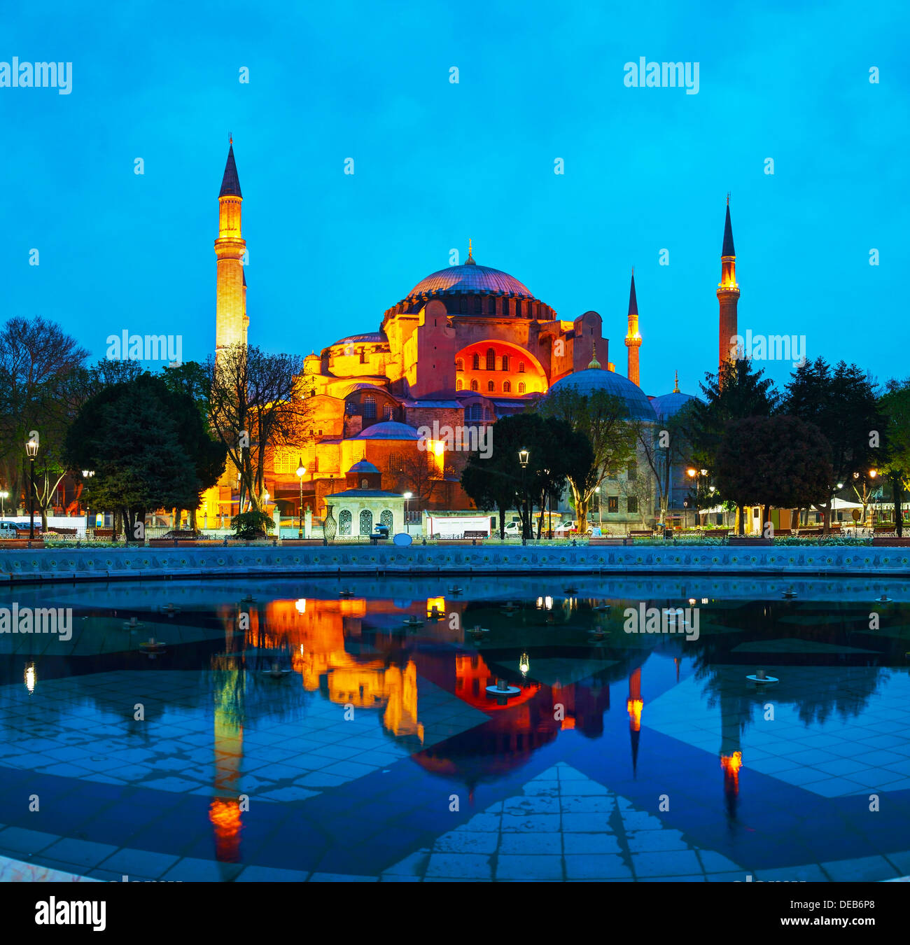 Hagia Sophia in Istanbul, Turkey early in the night Stock Photo