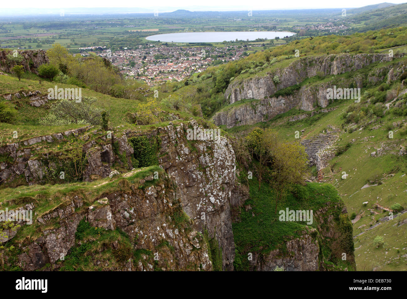 Summer view over the Limestone cliffs of Cheddar Gorge, Mendip Hills, Somerset County, England, UK Stock Photo