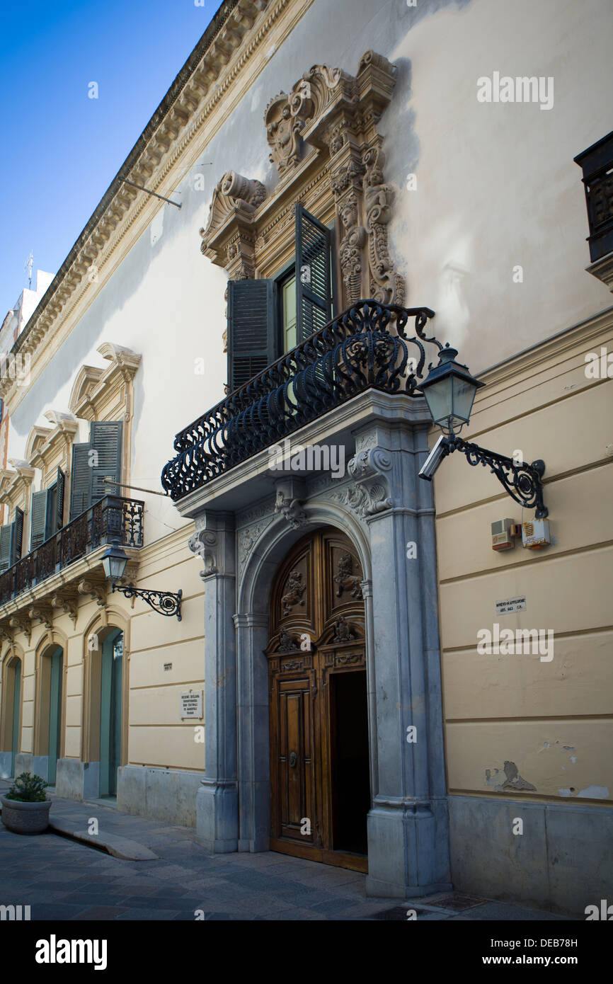 Typical Sicilian house facade in Trapani in the Province of Trapani, Sicily. Stock Photo