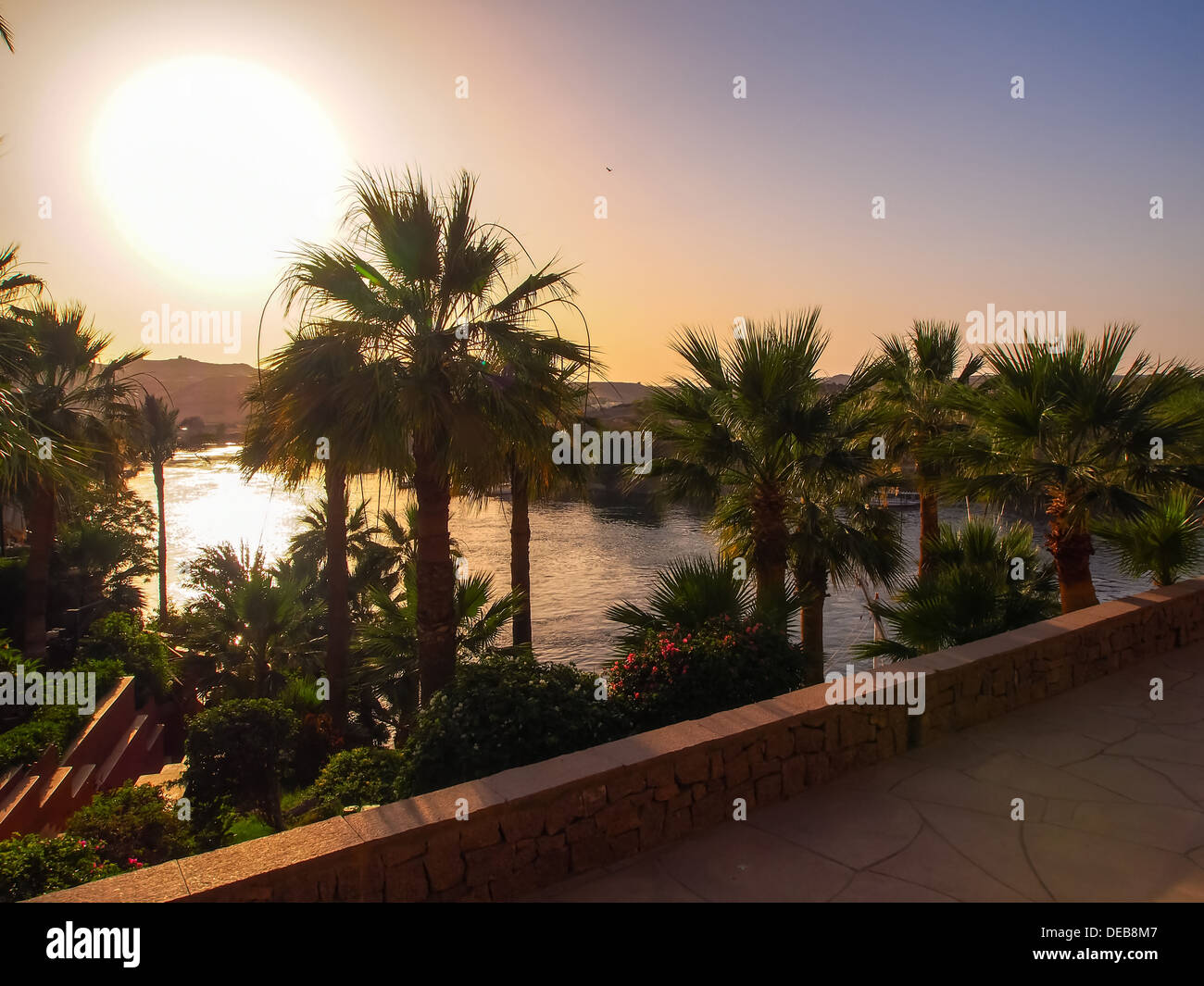 The view from the veranda of the Old Cataract hotel in Aswan, Egypt Stock Photo