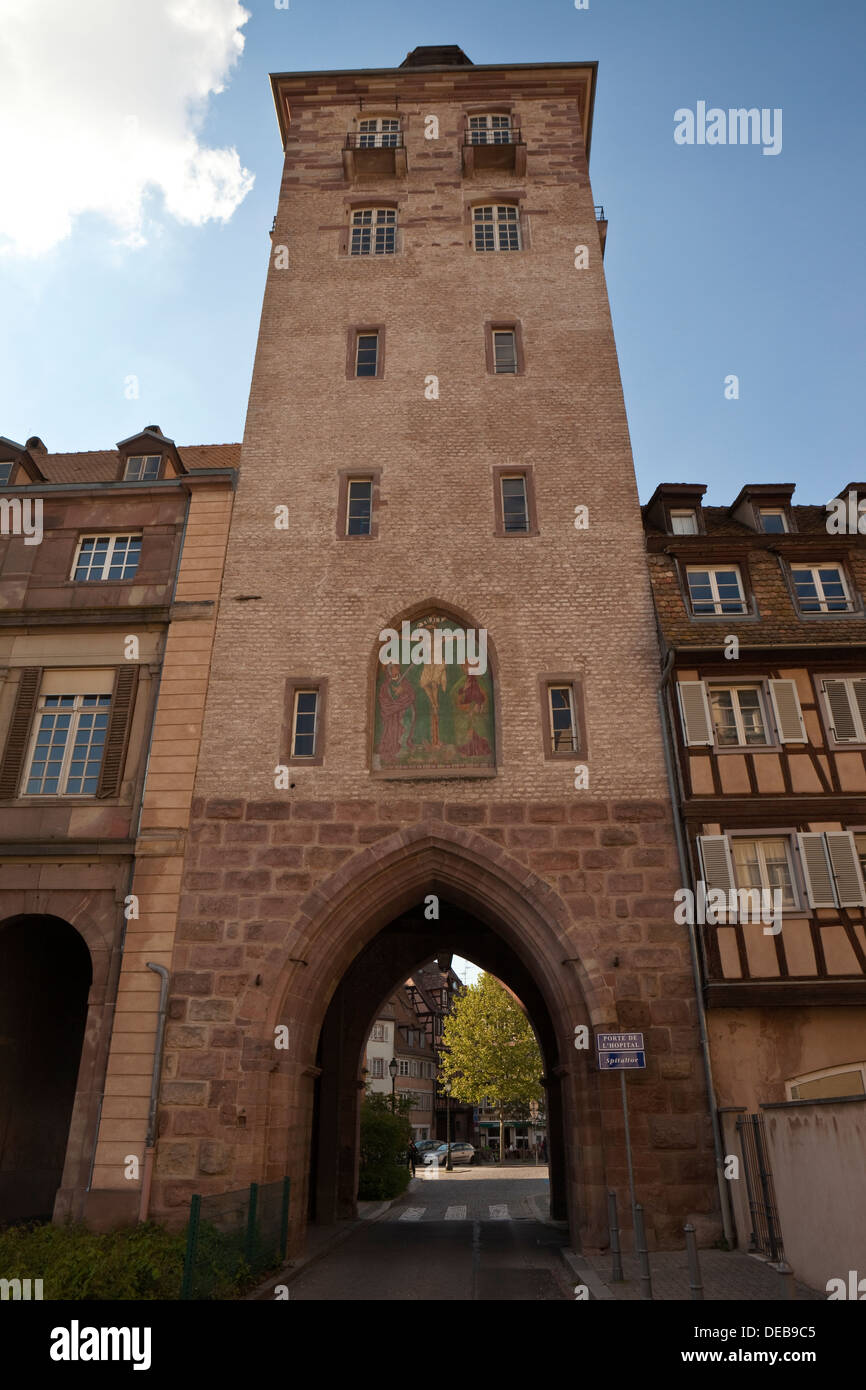 A towered archway in Strasburg Stock Photo