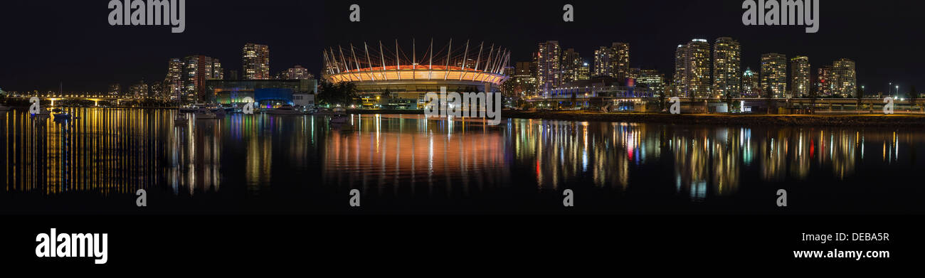 Vancouver BC Canada City Downtown Skyline NIght Scene Panorama Stock Photo