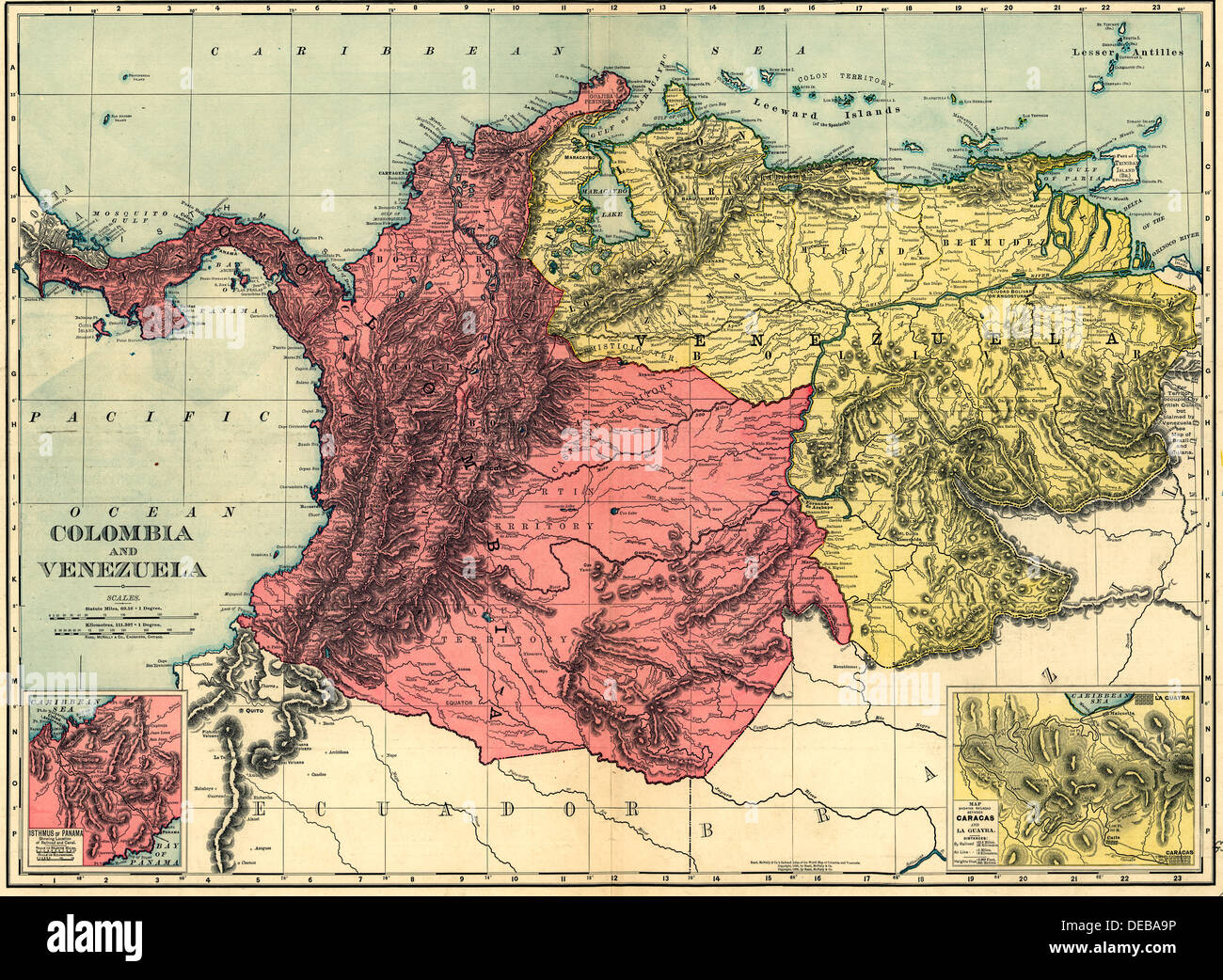 Map of Colombia and Venezuela. 1898 Stock Photo