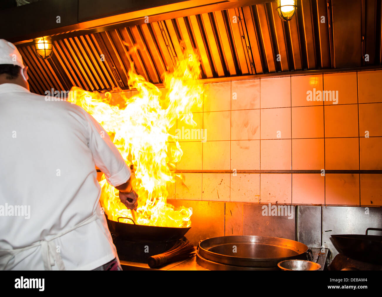 Fire gas burn is cooking on iron pan,stir fire very hot Stock Photo Alamy