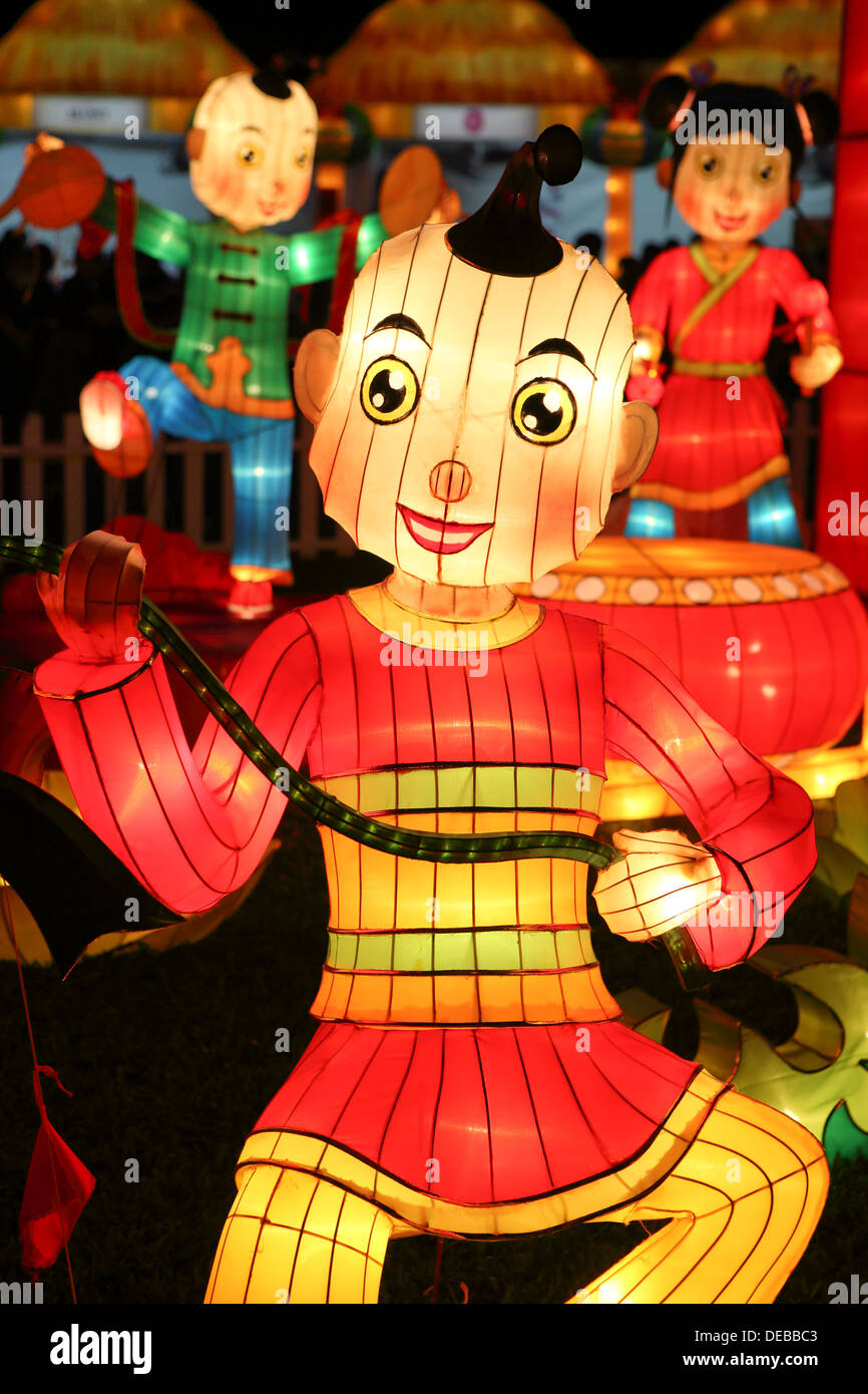 Brightly lit colorful lanterns at mid autumn lantern festival in Singapore Stock Photo