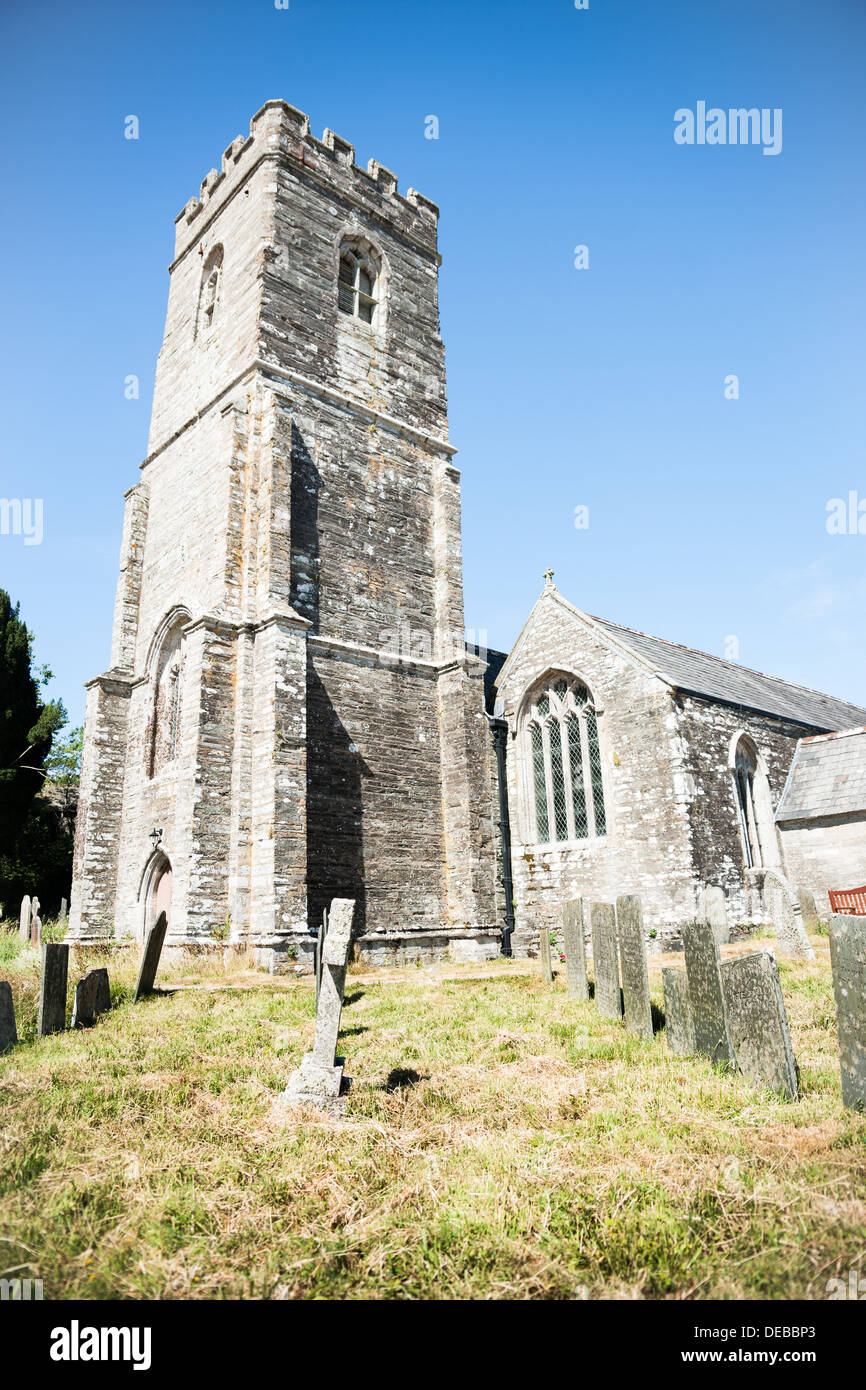 Historic stone church, Saint Winnow, Cornwall, Enland. Stock Photo