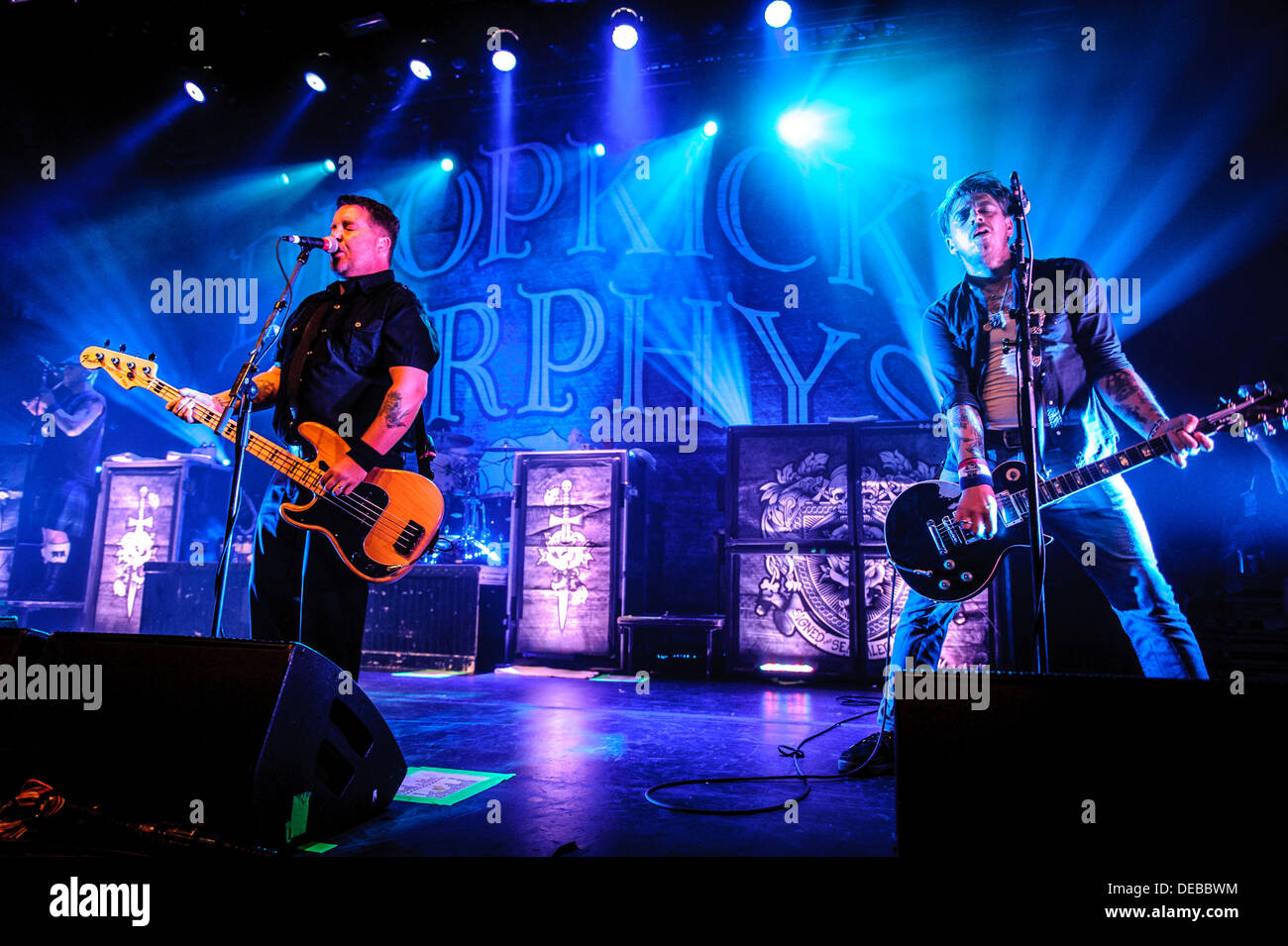 Toronto, Ontario, Canada. 15th Sep, 2013. Guitarists for American Celtic punk band 'Dropkick Murphys' JAMES LYNCH and KEN CASEY perfom on stage at Sound Academy in Toronto. © Igor Vidyashev/ZUMAPRESS.com/Alamy Live News Stock Photo