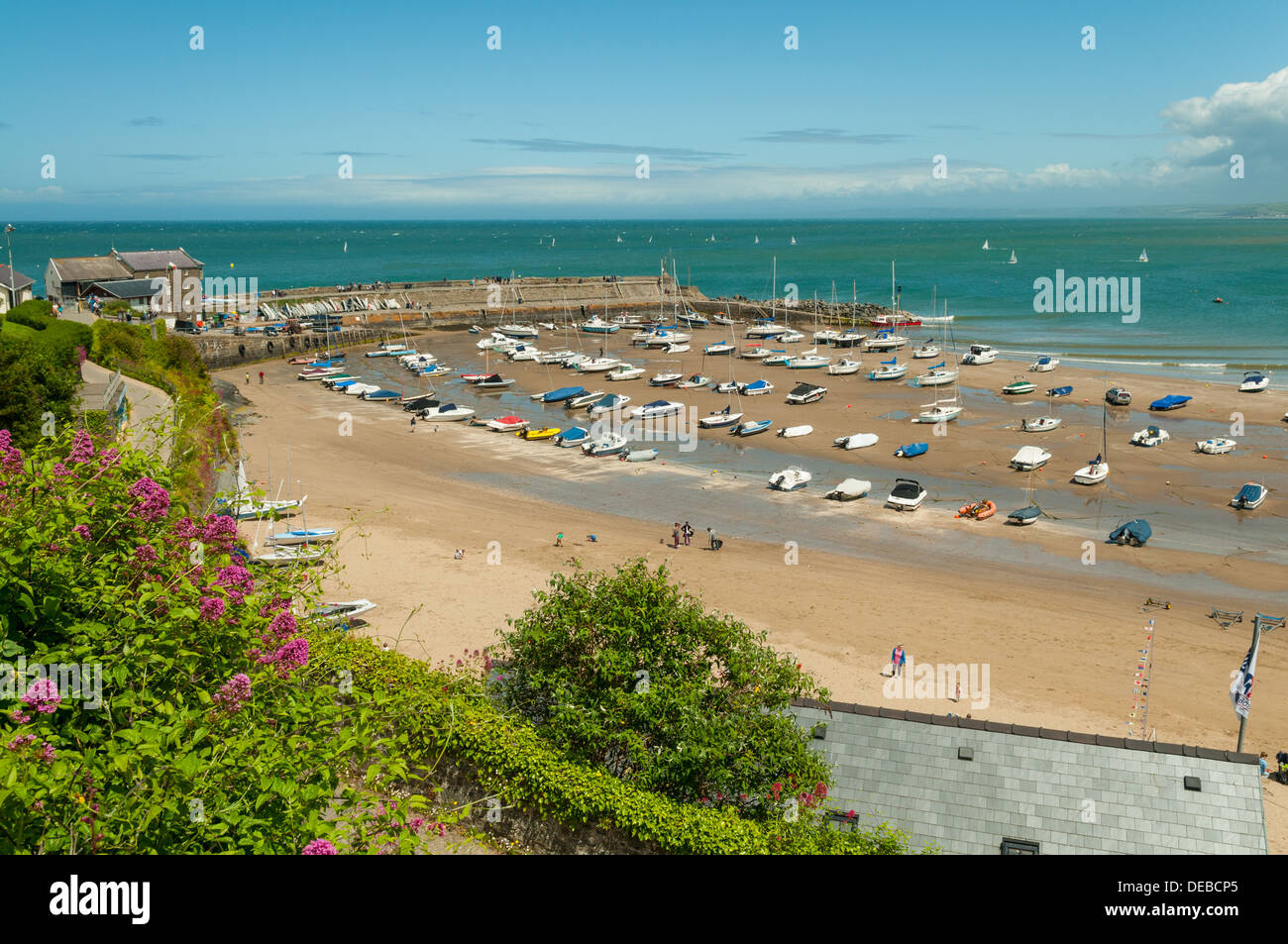 Harbour and Beach at New Quay, Ceredigion, Wales Stock Photo