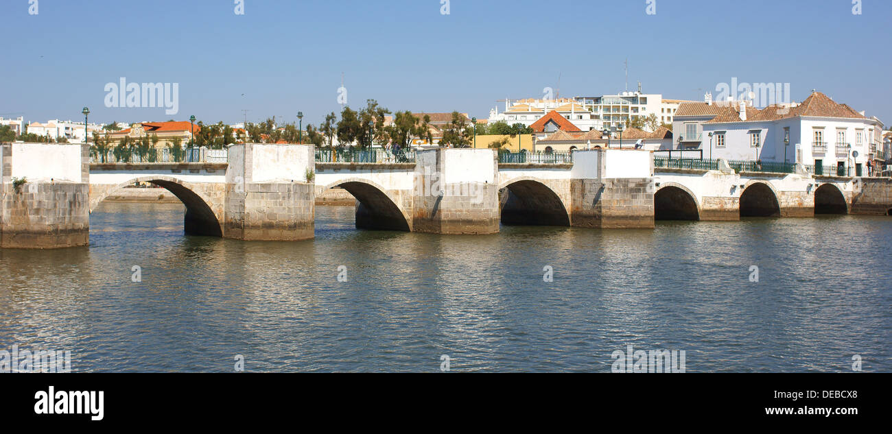 Roman bridge River Rio Gilao Tavira Algarve Portugal Stock Photo