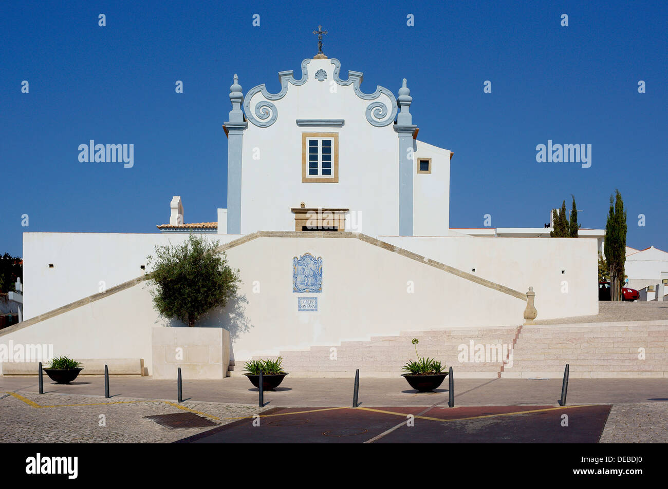 Albufeira Santa Ana Church blue and white Stock Photo