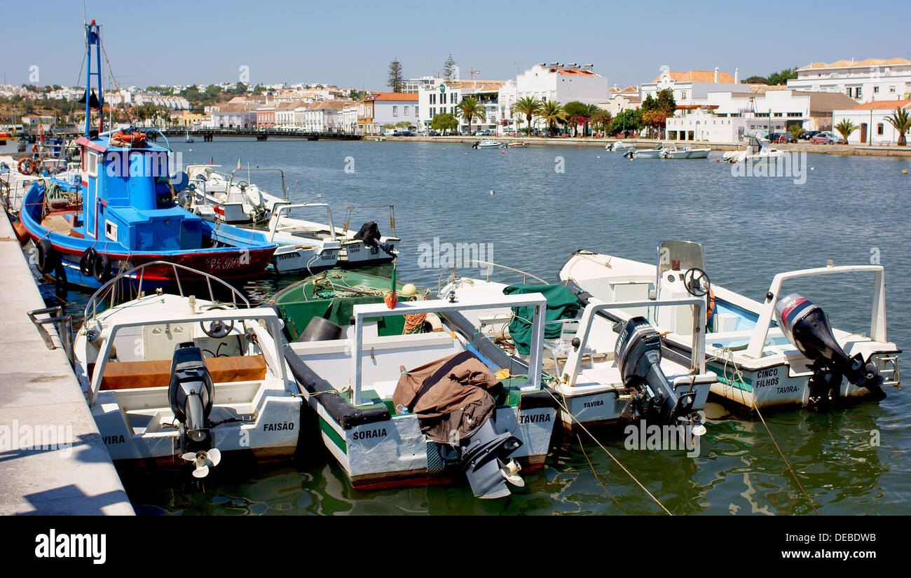 Boats on the River Rio Sequa Tavira Algarve Portugal Stock Photo