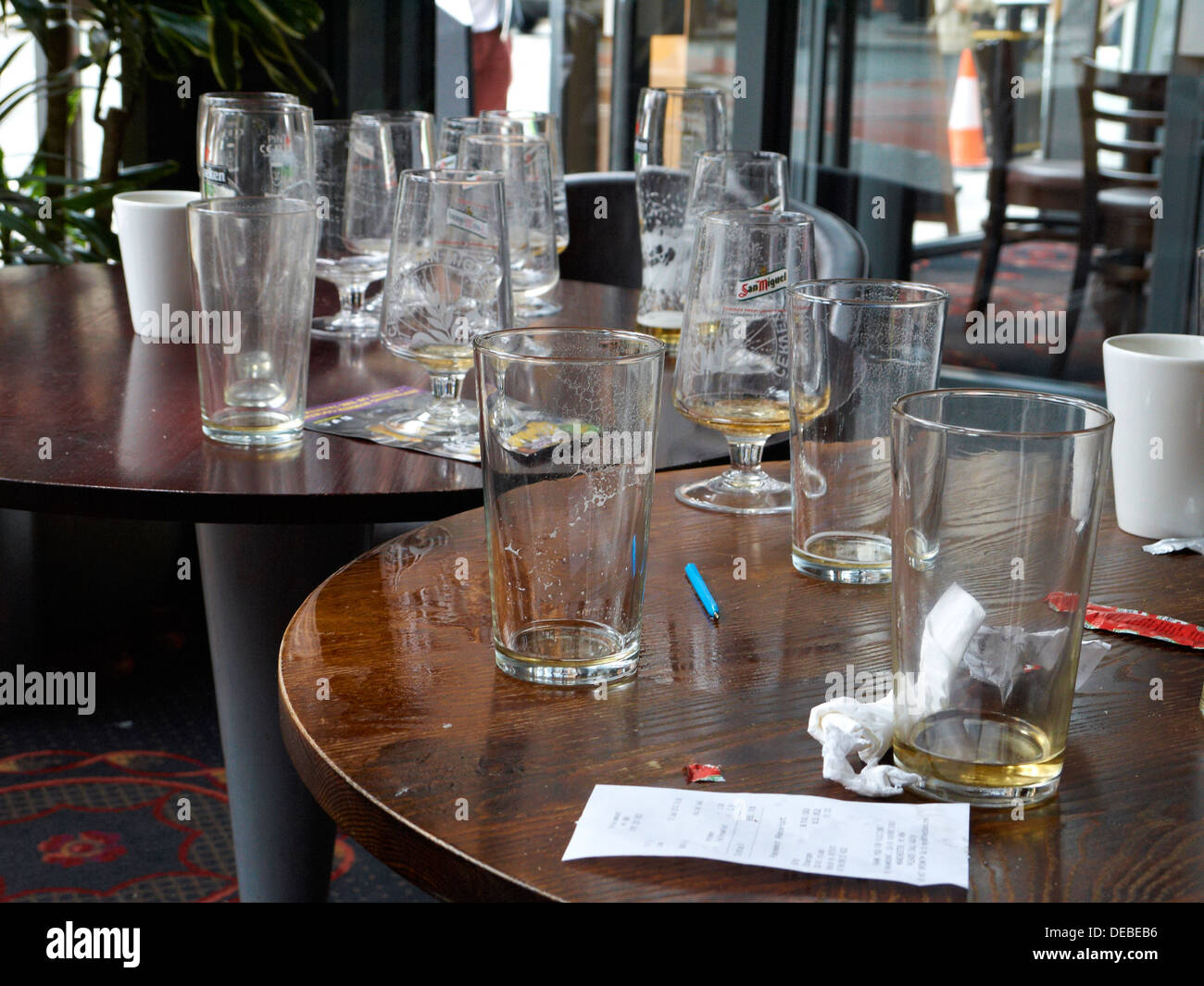 Empty beer glasses in a pub UK Stock Photo Alamy