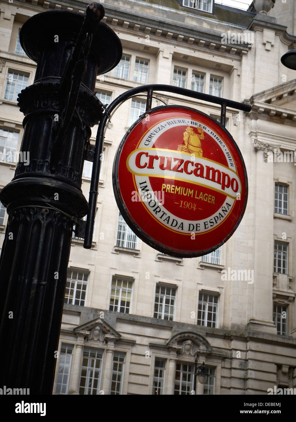 Cruzcampo Spanish beer sign in Manchester UK Stock Photo