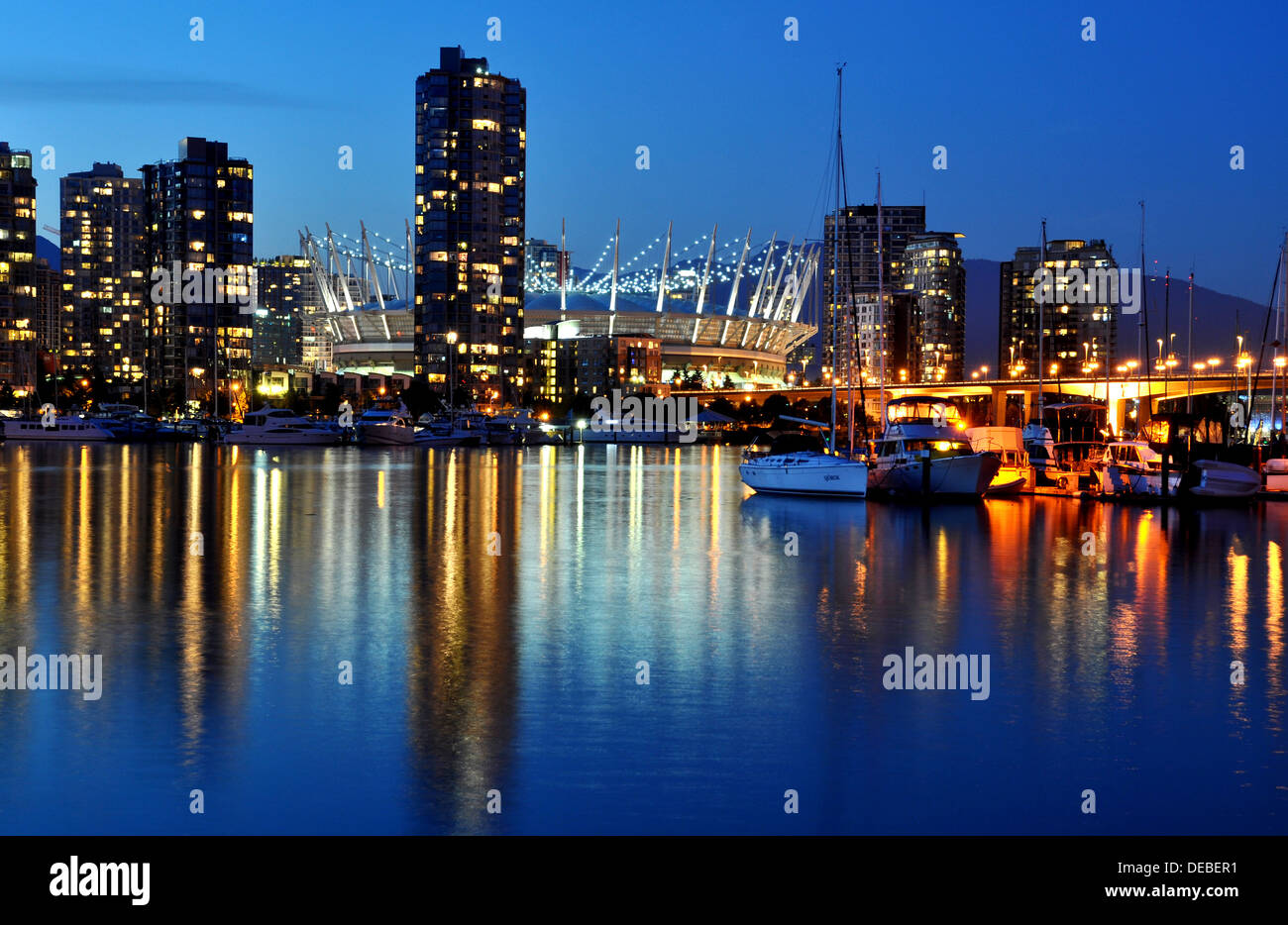 Blue hour at False Creek, Vancouver BC, Canada Stock Photo