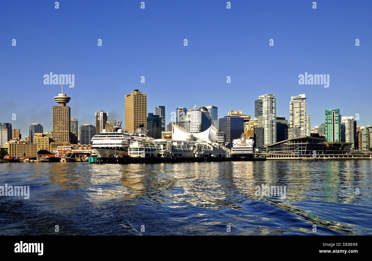 Downtown Vancouver and Canada Place seen from the seabus Stock Photo