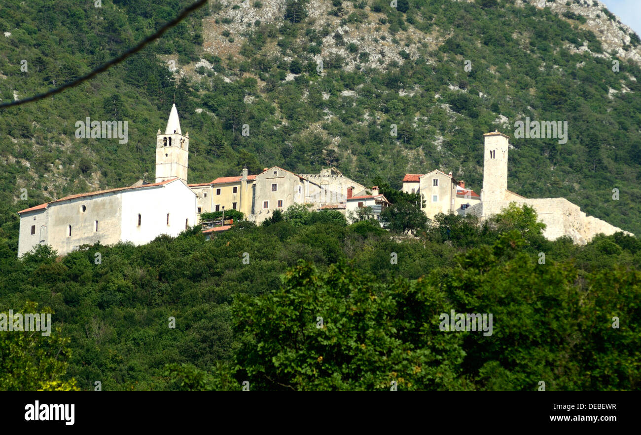 Plomin Istria Croatia Adriatic sea Kvarner region view from Luka Plomin harbour Stock Photo